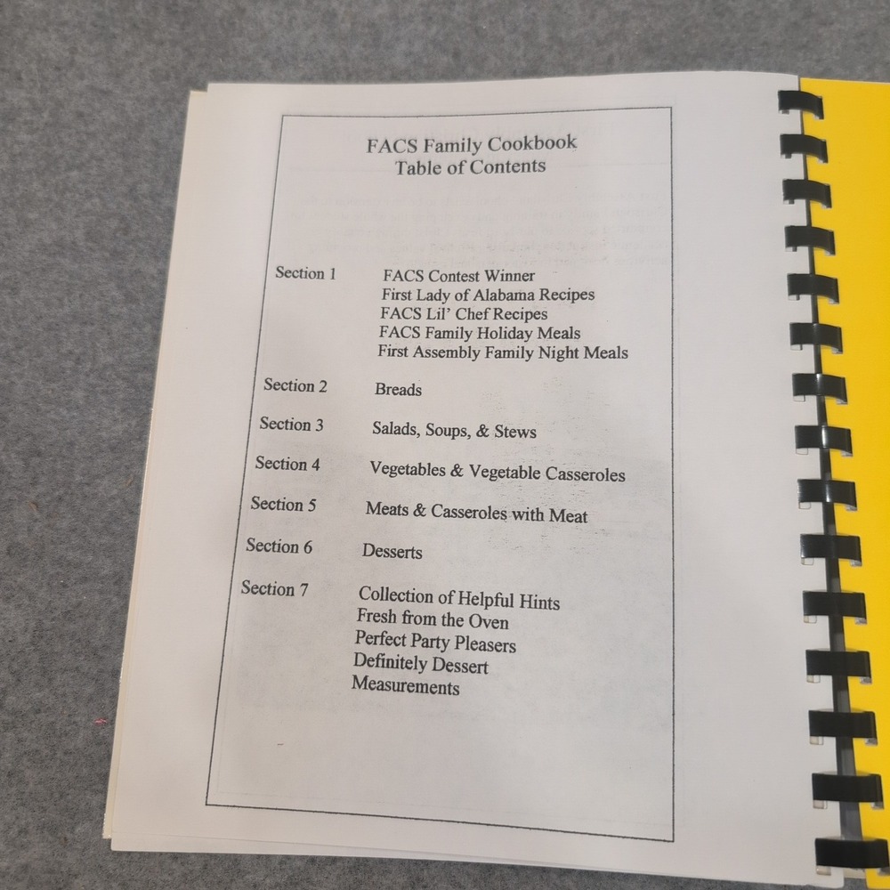 FACS Family Cookbook First Assembly Christian School Alabama Spiral Bound VG+ - Picture 4 of 4